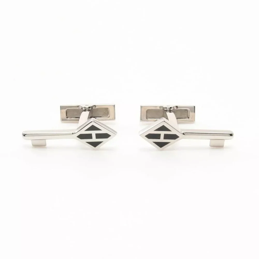 HERMES cuffs metal Silver Black Used mens